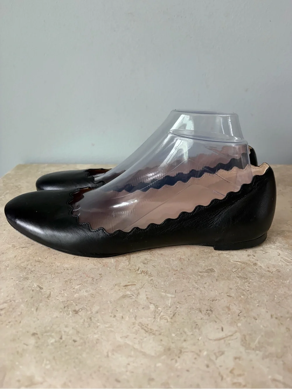Chloé Lauren Scalloped Ballet Flat Chloe Black Leather Size 39 US 8.5 Designer